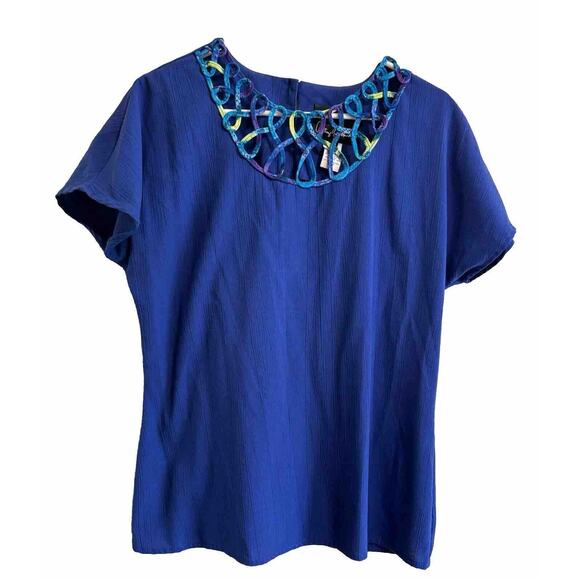 VTG Anthony Mark Hankins Size M Blue Keyhole Top Blouse Artsy Teacher Retro Boho - Picture 1 of 11